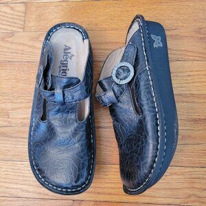 Alegria Leather Mules Buckle 37 Black Mary Janes ALG 531 Classic Emboss Rose 6.5